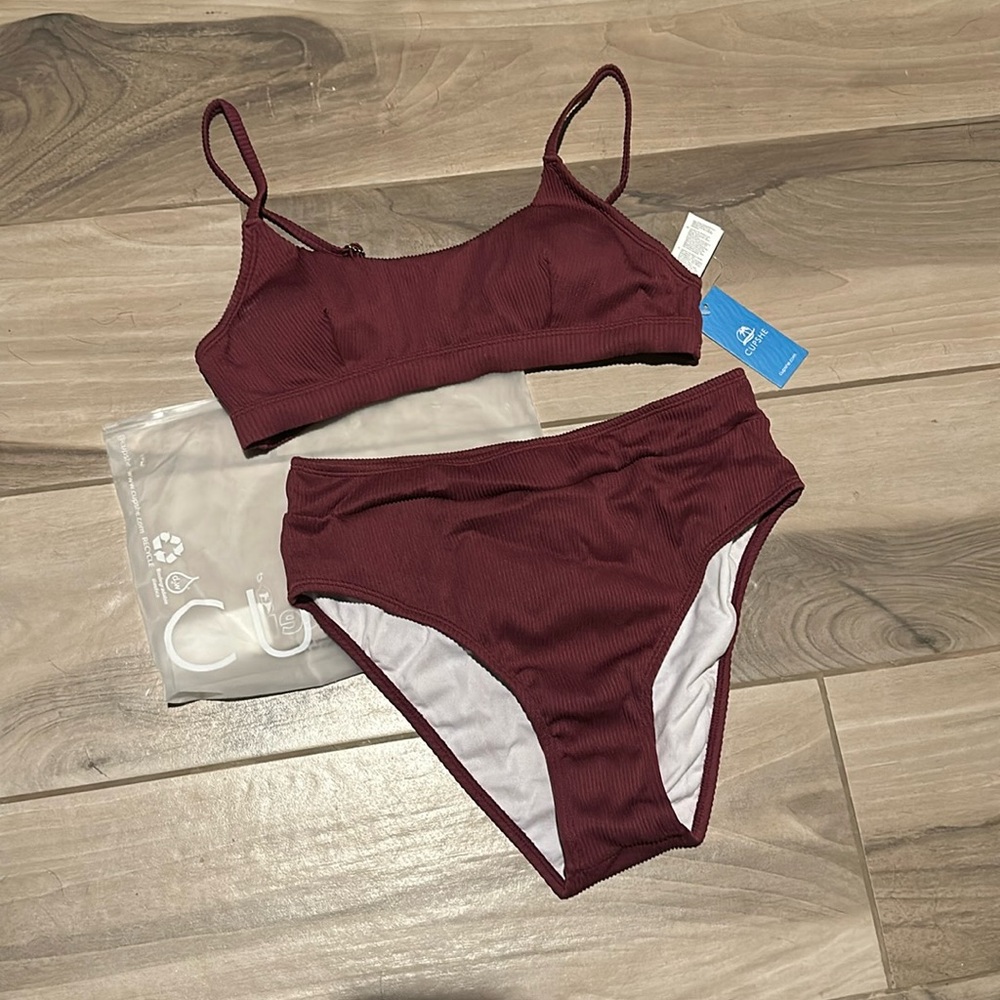NWT Cupshe high waisted ribbed bikini set